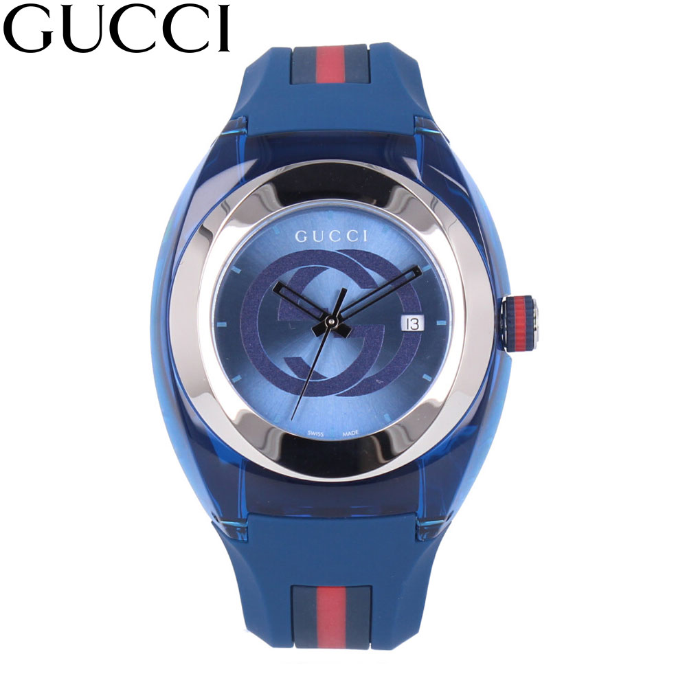 グッチ 腕時計（レディース） 最大500円OFFクーポン配布中！5/16 1:59まで GUCCI / グッチ YA137104A I SYNC シンク 腕時計 メンズ レディース ユニセックス ジェンダーレス ブルー シルバー ラバー アナログ クオーツ 母の日