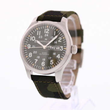 SSで使える10%OFFクポーン配布中!HAMILTON / ハミルトン H70535061 Khaki Field Day Date カーキ フィールド デイデイト 腕時計 自動巻き メンズ カモフラージュ レザーベルト 【あす楽対応_東海】