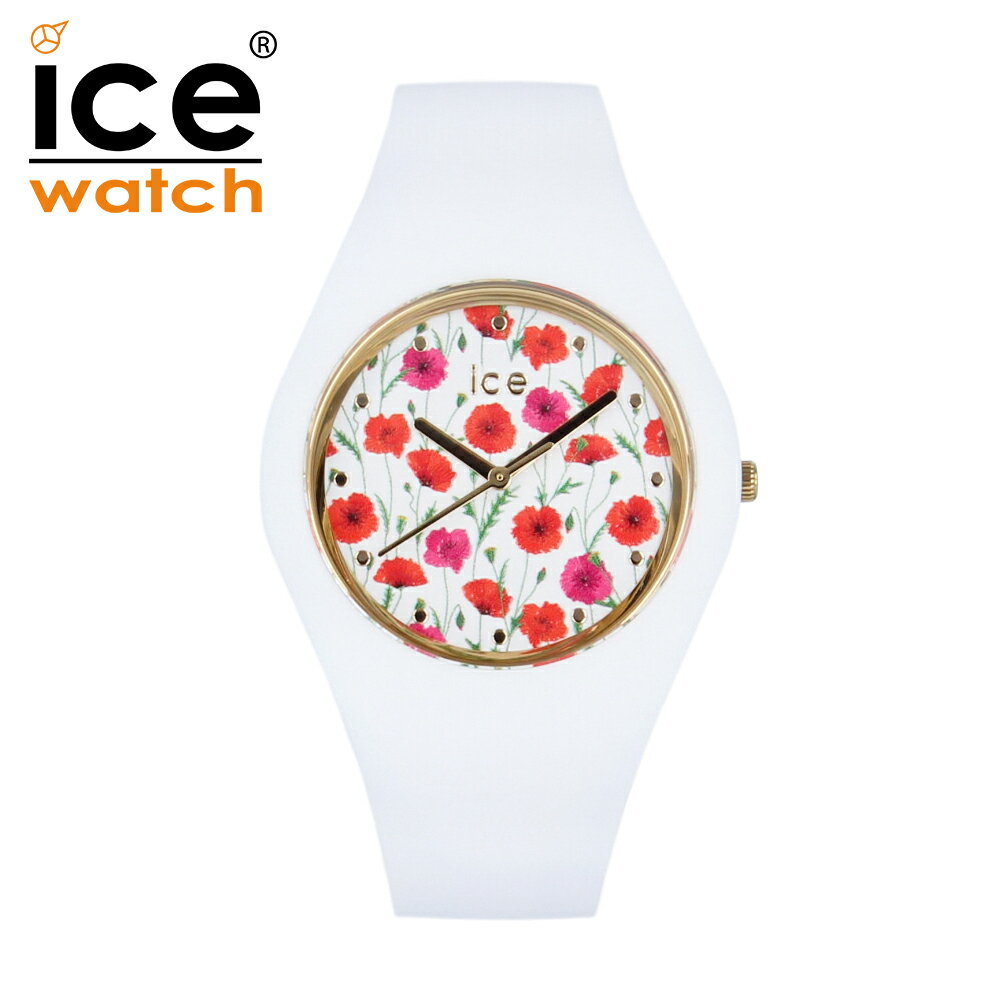 ICEWATCH アイスウォッチ ICE flower アイスフラワー ホワイトポピー ミディアム腕時計 時計 レディース 防水 クオーツ アナログ 3針 シリコン ラバー ホワイト ゴールド レッド 花柄 フラワー ポピー 016665プレゼント ギフト 1年保証 送料無料 父の日