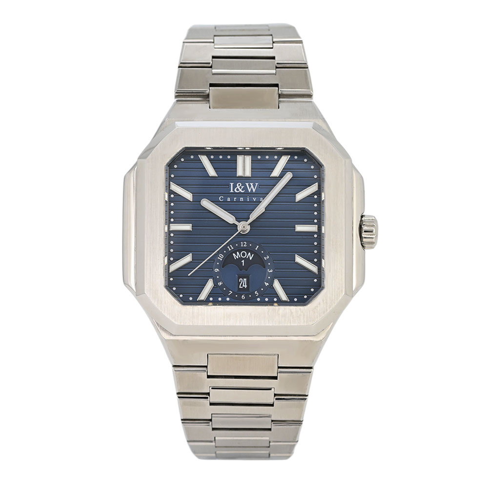 特徴 駆動方式 自動巻き 機能 防水 5気圧防水 サイズ 本体サイズ 縦×横×厚：約49.8×45.2×12.6mm 重さ 約169g バンドサイズ 最小〜最大：約15.5〜19.5cm 素材 風防素材 ミネラルガラス ケース素材 ステンレス ケースカラー シルバー ベゼルカラー シルバー 文字盤カラー ネイビー バンド素材 ステンレス バンドカラー シルバー 備考 マニュアル 英語 商品ケース I＆W Carnival製ボックス 保証書 弊社1年保証 備考 仕入情報 正規輸入代理店伝統と革新が織りなす、日常に寄り添うラグジュアリー I&W Carnival（アイアンドダブリュー カーニバル）は、革新と洗練を掲げるウォッチブランドです。 ブランド名「I&W」は「I & World（私と世界）」を意味し、高品質と新しいファッションをあなたの世界にもたらし、 自信と非凡な気質を持った新しい「あなた」を創造するという理念が込められています。