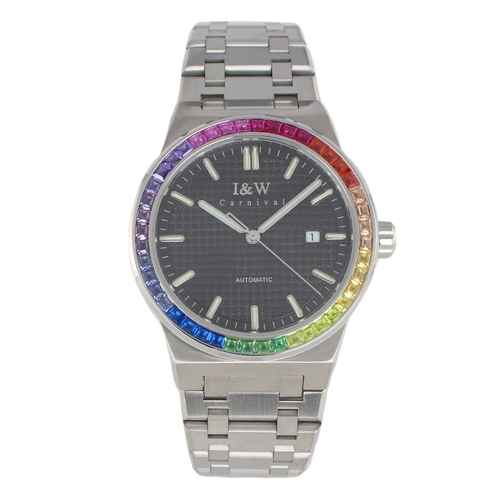 Rakuten - I＆W Carnival アイアンドダブリューカーニバル IW716DA-2 ブラックアナログ 自動巻き メンズ腕時計 プレゼント ギフト 1年保証 送料無料