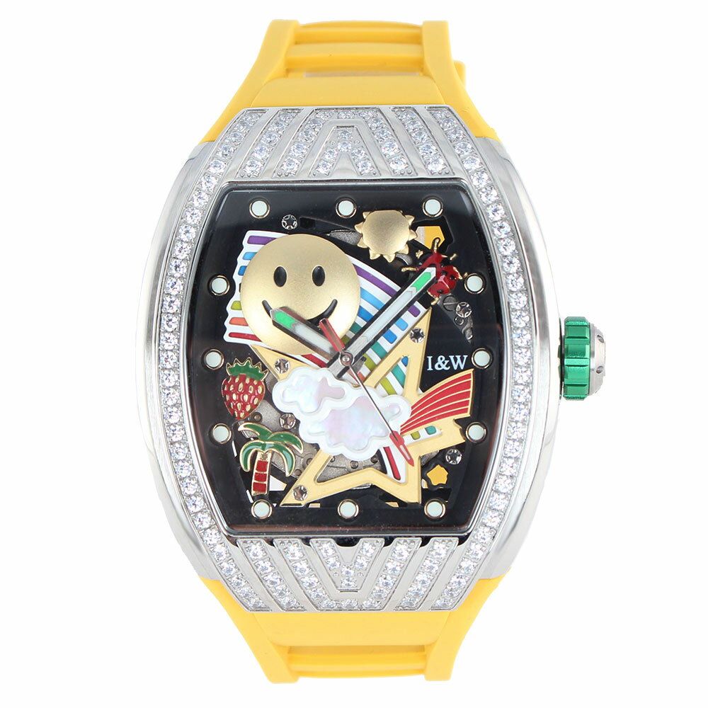 Rakuten - I＆W Carnival アイアンドダブリューカーニバル IW757DA-2YS スマイルモチーフ　イエローアナログ 自動巻き メンズ腕時計 プレゼント ギフト 1年保証 送料無料