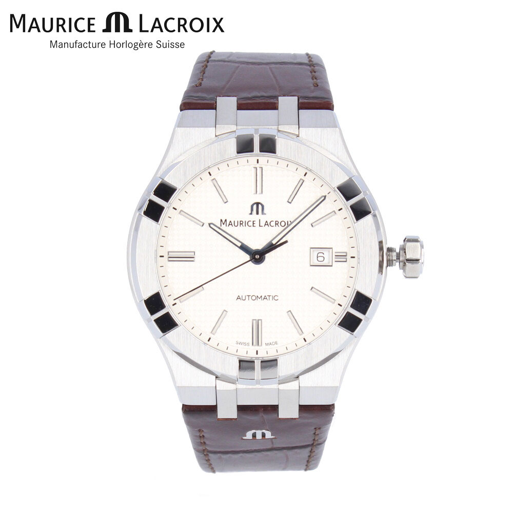 MAURICE LACROIX モーリス ラクロア アイコン オートマティック腕時計 時計 防水 メンズ メカニカル オートマチック 自動巻き アナログ 3針 レザー ステンレス ブラウン シルバー ホワイト AI6008-SS001-130-1プレゼント ギフト 1年保証 送料無料
