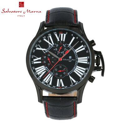 【ポイント2倍】年末セール開催中!Salvatore Marra サルバトーレマーラ SM14123-IPBK腕時計 時計 メンズ レザー ブラック カジュアル ビッグフェイス クオーツプレゼント ギフト 1年保証 送料無料