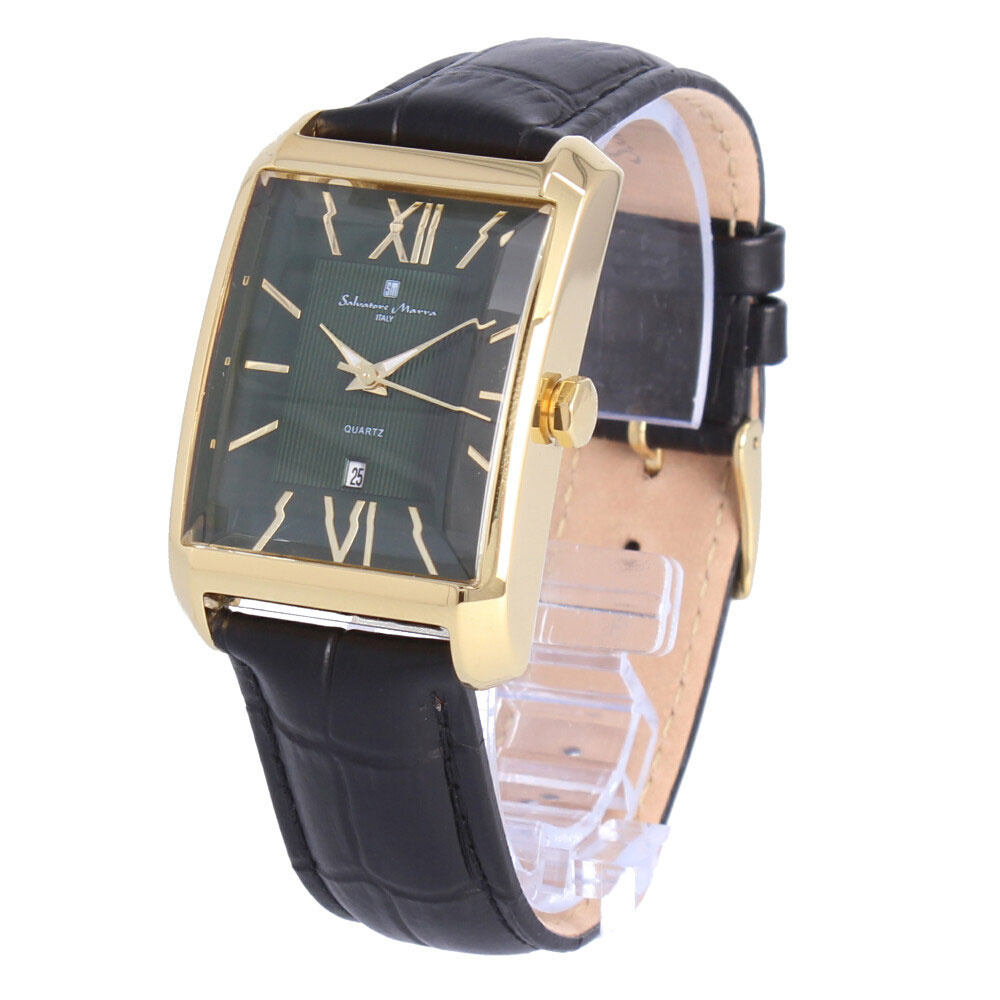 SALVATORE MARRA サルバトーレマーラ腕時計 時計 メンズ クオーツ レザー ブラック グリーン ゴールド SM21101-GDGRプレゼント ギフト 1年保証 送料無料
