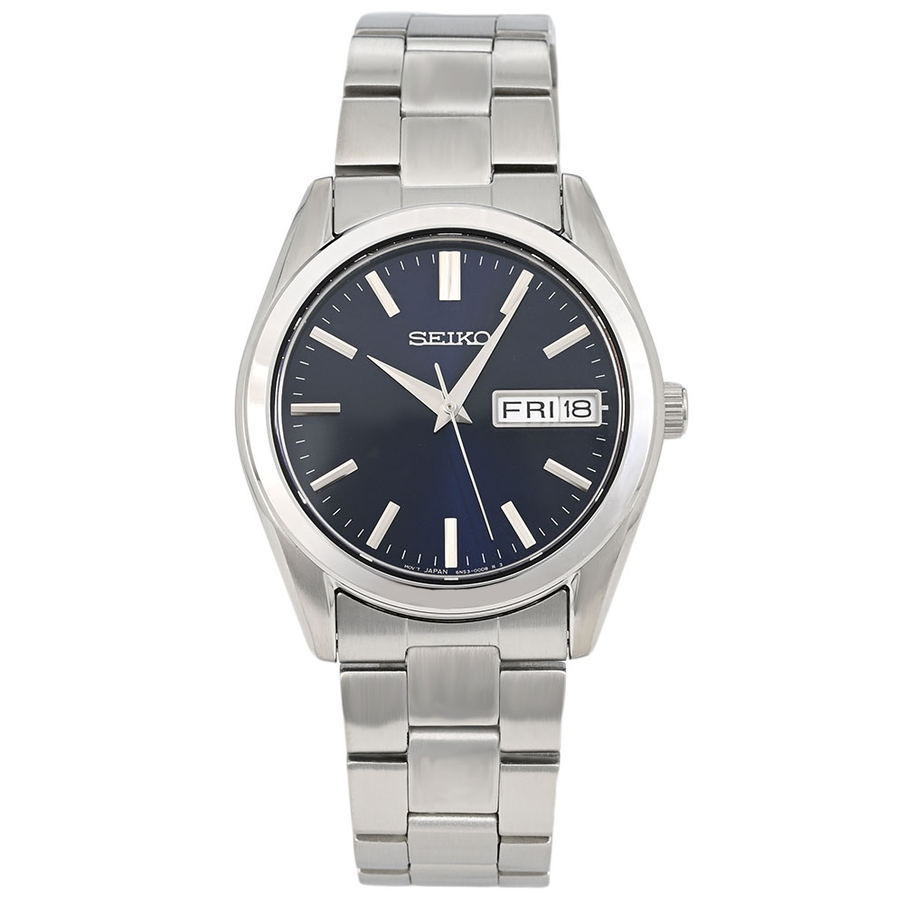 特徴 駆動方式 クオーツ 機能 防水 10気圧防水 サイズ 本体サイズ 縦×横×厚：約42.9×37.4×8.4mm 重さ 約106g バンドサイズ 最小〜最大：約16〜20cm 素材 風防素材 サファイヤガラス ケース素材 ステンレス ケースカラー シルバー ベゼルカラー シルバー 文字盤カラー ブルー バンド素材 ステンレス バンドカラー シルバー 備考 マニュアル 日本語 商品ケース SEIKO製ボックス 保証書 弊社1年保証 備考 仕入情報 弊社輸入商品(新品並行輸入)日本が世界に誇る時計ブランドSEIKO（セイコー）はブランドテーマに「革新と洗練」を掲げるリーディングカンパニー。 自社一貫生産による圧倒的な品質管理は、世界で高い評価を受けています。 展開するラインアップの中には、国内で生産・販売が終了していても、欧米を中心に根強い人気を誇り、海外市場向けのみに製造されているレアなモデルもあります。