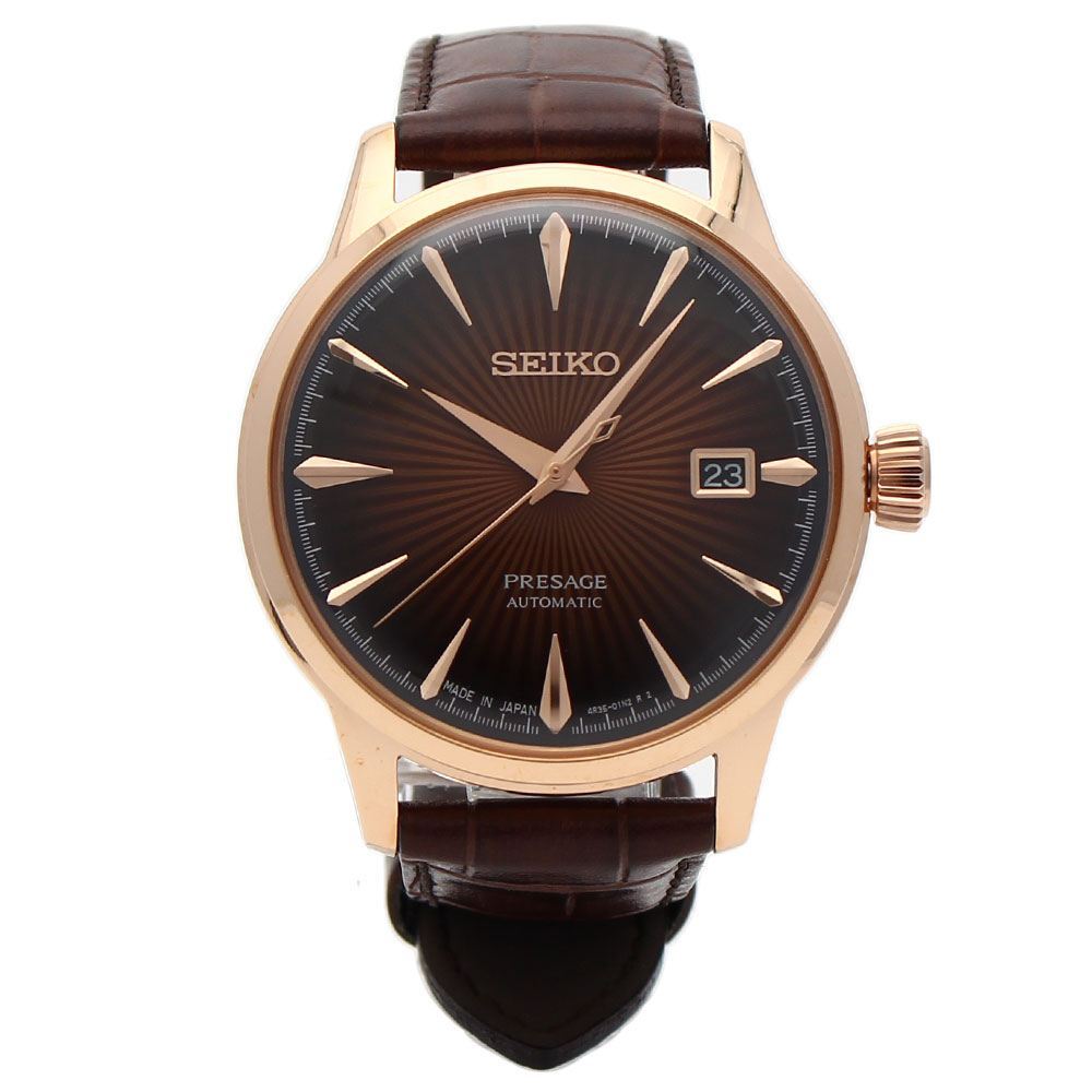 PRESAGE プレザージュ SEIKO セイコー Cocktail Time Manhattan マンハッタン腕時計 時計 メンズ メカニカル オートマチック 自動巻き アナログ 3針 ステンレス レザー ブラウン ピンクゴールド SRPB46J1プレゼント ギフト 1年保証 送料無料