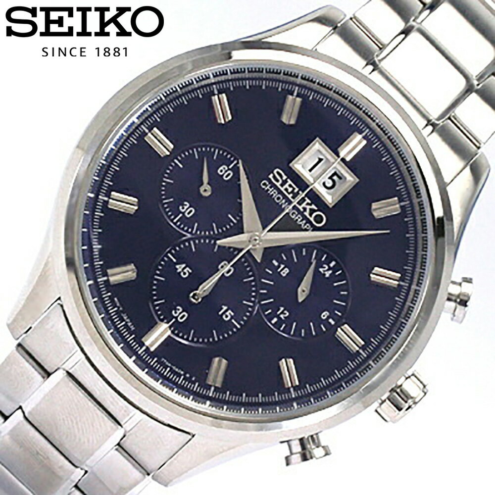 SEIKO セイコー 腕時計 時計 メンズ アナログ クオーツ クロノグラフ ビッグデイト ビジネス 仕事 就活 防水 ステンレス メタル ブレス ブルー 青 シルバー 銀 SPC081P プレゼント ギフト 1年保証 送料無料
