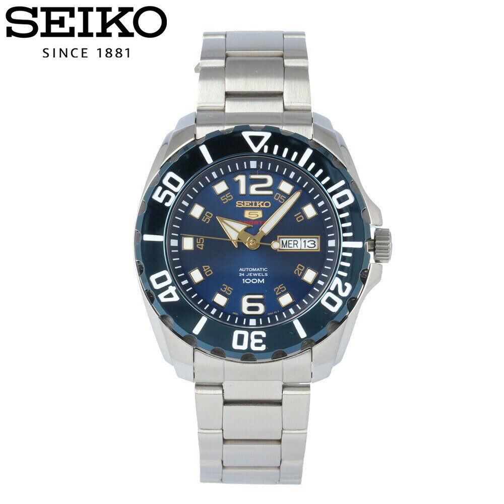 SEIKO セイコー SEIKO5 SPORTS セイコーファイブ スポーツ 腕時計 時計 メンズ アナログ 自動巻き オートマティック モンスター デイ デイト カジュアル アウトドア 防水 メタル ステンレス ブルー 青 シルバー 銀 SRPB37K プレゼント ギフト 1年保証 送料無料