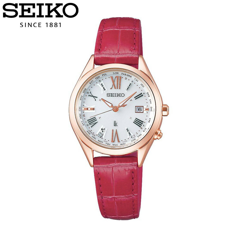 SEIKO セイコー / LUKIA ルキア SSQV042 レディダイヤ ラッキーパスポート 腕時計 レディース ソーラー 電波受信 チタン レザー クロコダイル ピンク ローズゴールド アナログ 父の日