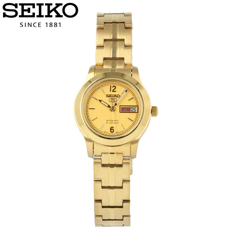 樂天商城 - SEIKO SEIKO5 セイコーファイブ 腕時計 レディース アナログ 自動巻き オートマティック カジュアル 防水 ステンレス メタル ブレス ゴールド 金 デイ デイト ルミブライト 夜光 SYME02K