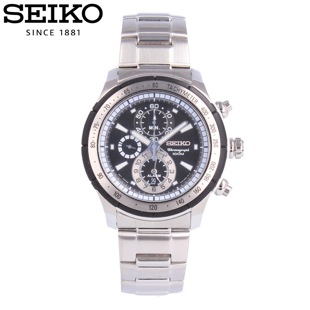 SEIKO セイコー腕時計 時計 メンズ ビジネス クロノグラフ アラーム タキメーター メタル シルバー ブラック SNAC87Pプレゼント ギフト 1年保証 送料無料