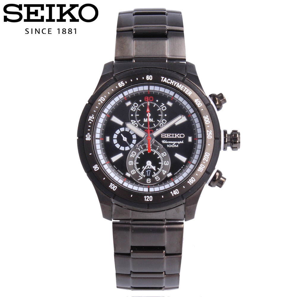 SEIKO セイコー腕時計 時計 メンズ ビジネス クロノグラフ アラーム タキメーター メタル ブラック SNAC91Pプレゼント ギフト 1年保証 送料無料