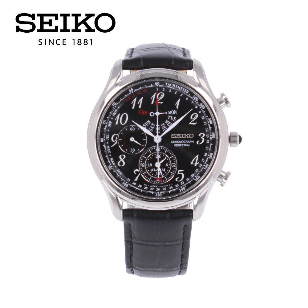 SEIKO セイコー Perpetual腕時計 時計 メンズ クオーツ アナログ クロノグラフ パーペチュアル カレンダー ステンレス レザー ブラック シルバー SPC255Pプレゼント ギフト 1年保証 送料無料