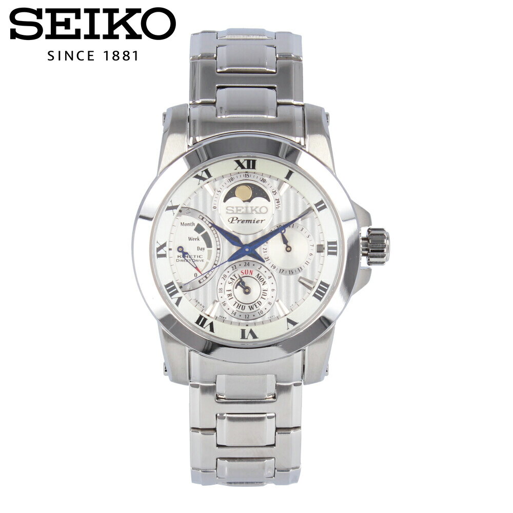 SEIKO セイコー Premier プルミエ腕時計 時計 メンズ 防水 キネティック ムーンフェイズ アナログ ステンレス メタル シルバー アイボリー SRX011Jプレゼント ギフト 1年保証 送料無料