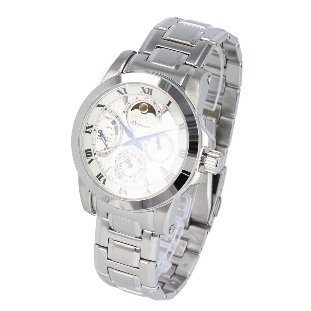 SEIKO セイコー Premier プルミエ腕時計 時計 メンズ 防水 キネティック ムーンフェイズ アナログ ステンレス メタル シルバー アイボリー SRX011Jプレゼント ギフト 1年保証 送料無料