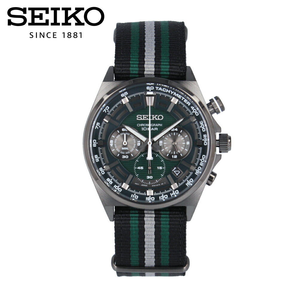 期間限定でポイント2倍！SEIKO セイコー腕時計 時計 メンズ 防水 クオーツ アナログ クロノグラフ ステンレス ナイロン NATOベルト ナトーベルト ガンメタリック グリーン ブラック グレー ストライプ SSB411Pプレゼント ギフト 1年保証 送料無料