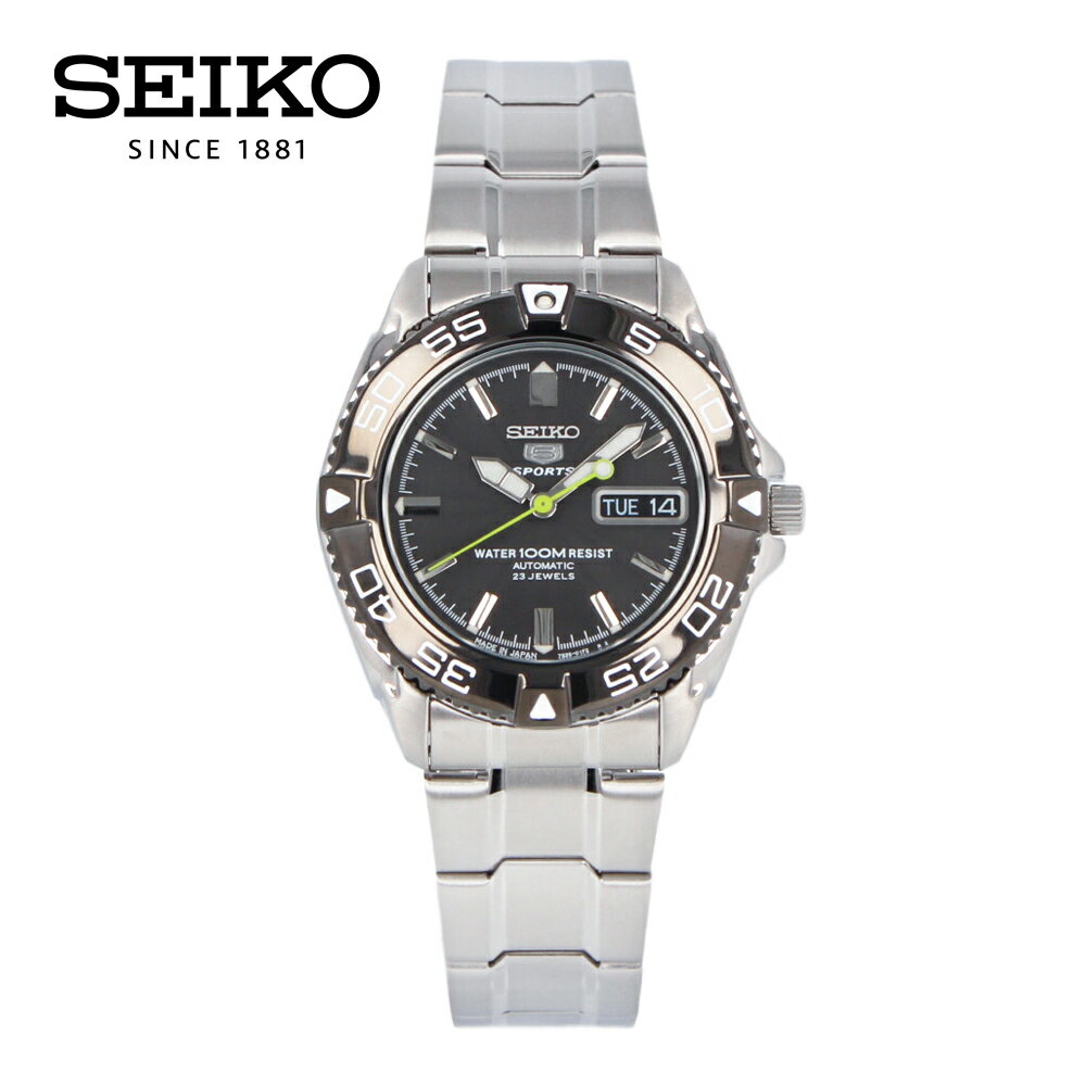 スポーツ 最大500円OFFクーポン配布中！5/16 1:59まで SEIKO5 セイコーファイブ Sports スポーツ腕時計 時計 メンズ 防水 オートマチック メカニカル 自動巻き アナログ 3針 ステンレス メタル シルバー ブラック SNZB23Jプレゼント ギフト 1年保証 送料無料 母の日