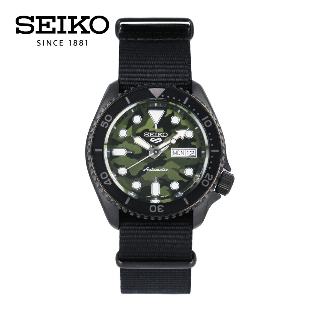 SEIKO5 セイコーファイブ Sports スポーツ腕時計 時計 メンズ 防水 オートマチック メカニカル 自動巻き アナログ 3針 ステンレス ナイロン NATOベルト ナトーベルト ブラック グリーン カモフラ 迷彩 SRPJ37Kプレゼント ギフト 1年保証 送料無料