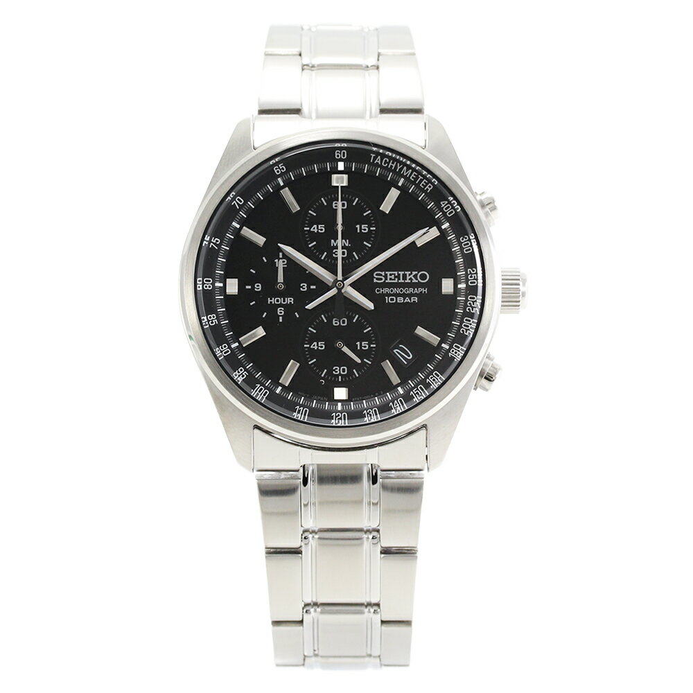 SEIKO セイコー 腕時計 時計 メンズ アナログ クオーツ クロノグラフ スポーティー ビジネス 仕事 就活 防水 ステンレス メタル ブレス ブラック 黒 シルバー 銀 SSB379Pプレゼント ギフト 1年保証 送料無料