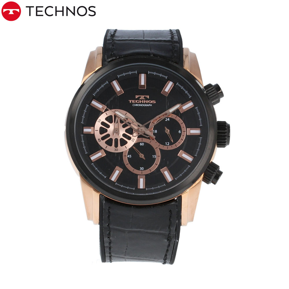 SSで使える5%OFFクーポン配布中！TECHNOS テクノス T7A70PB腕時計 時計 メンズ クロノグラフ レザー ブラック ピンクゴールド カジュアル クオーツプレゼント ギフト 1年保証 送料無料
