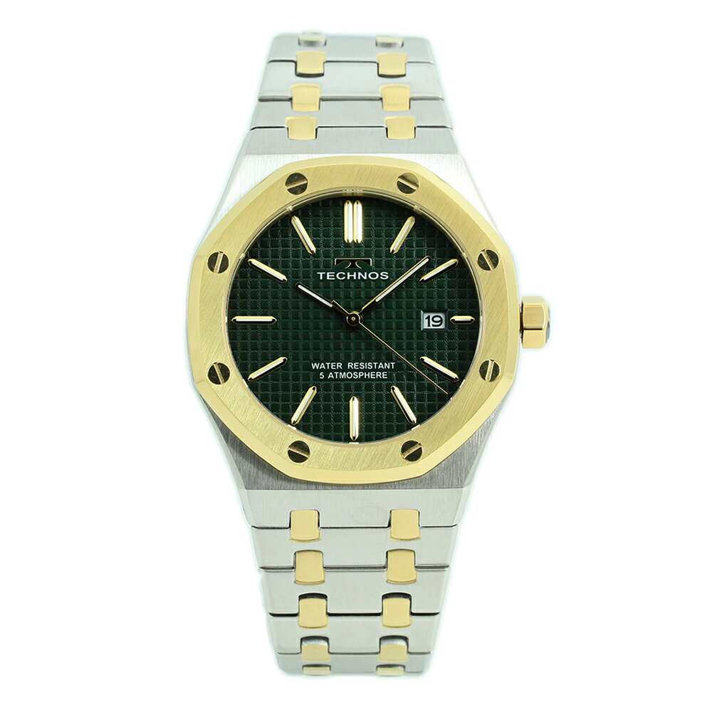 特徴 駆動方式 クオーツ 機能 防水 5気圧防水 サイズ 本体サイズ 縦×横×厚：約42×42×10.8mm 重さ 約150g バンドサイズ 最小〜最大：約15〜20cm 素材 風防素材 ミネラルガラス ケース素材 ステンレス ケースカラー シルバー/ゴールド ベゼルカラー ゴールド 文字盤カラー グリーン バンド素材 ステンレス バンドカラー シルバー/ゴールド 備考 マニュアル 取り扱い説明はQRコード案内書が付属されています。 商品ケース テクノス製ボックス 保証書 メーカー1年保証 備考 仕入情報 国内正規仕入れ(新品並行輸入)1900年、時計技術者であったメルヒオール・グンツィンガーがスイスのジェラ山岳地方のウェルシェンロールに時計工房を開設したのが始まり。 テクノスとはギリシャ語の「テクネー」(技術)にちなんで名付けられたもので、その名の通り技術を基本理念とした時計造りで数々の傑作を世に送り出してきた。 その伝統は着実に引き継がれ今に至っている。