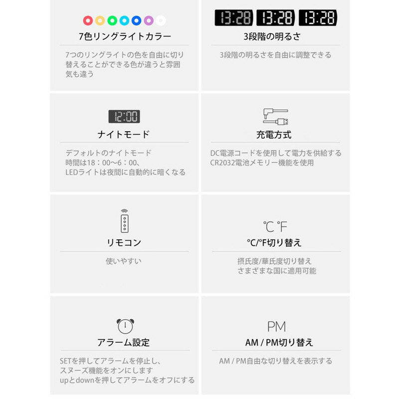 【クーポンで45%OFF】デジタル時計 LEDデジタル 時計 置き時計 壁掛け時計 掛け時計 目覚まし時計 LED時計 光る リモコン操作 照明 ウォールクロックリビング 丸形 省エネ おしゃれ かわいい ギフト プレゼント モダン 送料無料
