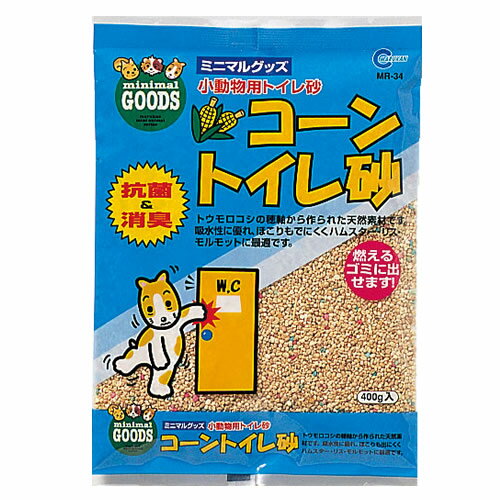 メーカー名／ブランドマルカン／MARUKANジャンルペット用品／小動物用品／トイレ用品商品名コ−ントイレ砂容量400g商品説明トウモロコシの穂軸から作られた天然素材です。ほころが出にくく吸水性に優れています。また、燃えるゴミとして処分することができます。＜規格＞・商品サイズ…W170×D30×H230mm・対象動物…リス、ハムスターなどの小動物製造国日本