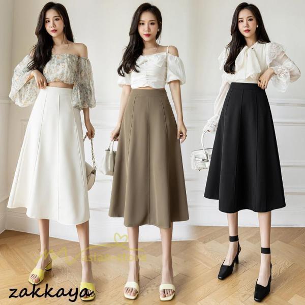 フレアスカート 無地 きれいめ 30代 40代 50代 着やせ 上品 ボトムス 春秋 夏 お洒落 通勤 エレガント 着痩せ カジュアル お出かけ 通学 ハイウエスト 着回し