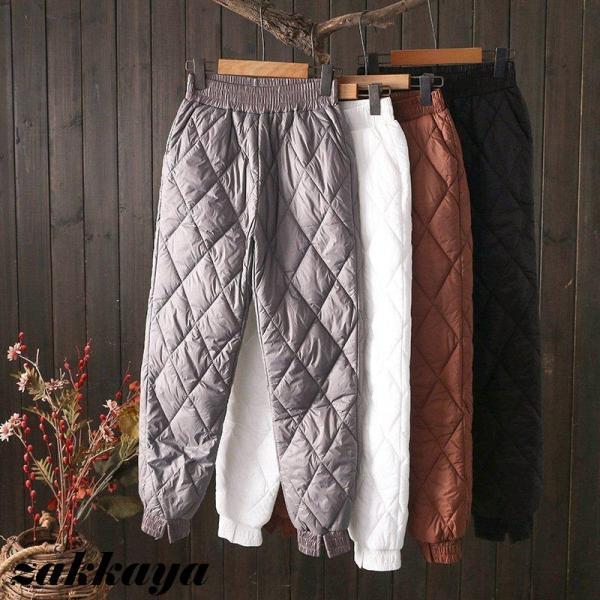 防寒パンツ 長ズボン ボトムス レディース 冬おしゃれ あったか 防寒ズボン 保温性抜群 ダウン風 ロング丈 ウエストゴム アウトドア 暖かいパンツ ルームウェア