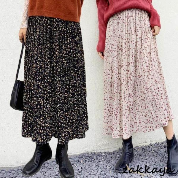 プリーツスカート レディース スカート ロングスカート ロング丈 ボトムス Aライン 花柄 春 夏 シンプル 着痩せ 大人 20代 30代 40代 オシャレ 通勤 女性