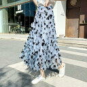 花柄 シースルー チュールスカート ボトムス ロング フラワー 花柄 フレア ミモレ丈 ウエストゴム ボリューム感 レース Aライン シアー 春 夏 秋 冬