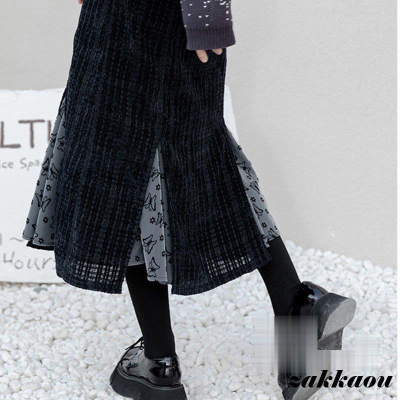 スカート ロング スカート チェック スカート切り替え 秋 ロングスカート ボトムス スカート ウエストゴム 花柄 ロング 秋 冬 レディース 20代 30代