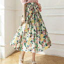 レディース スカート 花柄 マキシ丈 ロング丈 フレア ロングスカート シフォン ふんわり 春 夏 秋 大きいサイズ プリーツスカート Aラインスカート マキシ丈