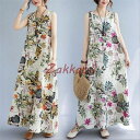 ワンピース 夏ワンピ ロング ゆったり レディース 綿麻 花柄 ミモレ丈 体型カバー フレア リネン おしゃれ きれいめ 40代50代