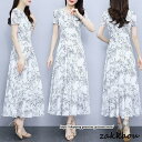 ワンピース 半袖 ロングワンピース フレアワンピース レディース夏服 ドレスワンピース フォーマル 花柄ワンピ Aライン スリム Vネック 白 エレガント上品