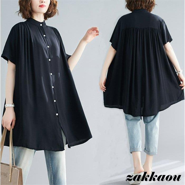 チュニック シャツワンピース ロングシャツ レディース 半袖 春 夏 チュニックシャツ 大きいサイズ 無..