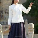 夏 綿麻 シャツ チャイナ民族服 上質 レディース カジュアル 無地 中袖 茶師服 太極拳服 Tシャツ ゆったり シンプル フリーサイズ 立ち襟 中華風 綿麻 ...
