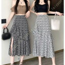 スカート ひざ丈 花柄 ミモレ丈 ウエストゴム 春 春服 春夏 ボトムス フレアスカート 体型カバー 膝丈 レディース シフォン ジョーゼット ゴム オフィス 無地