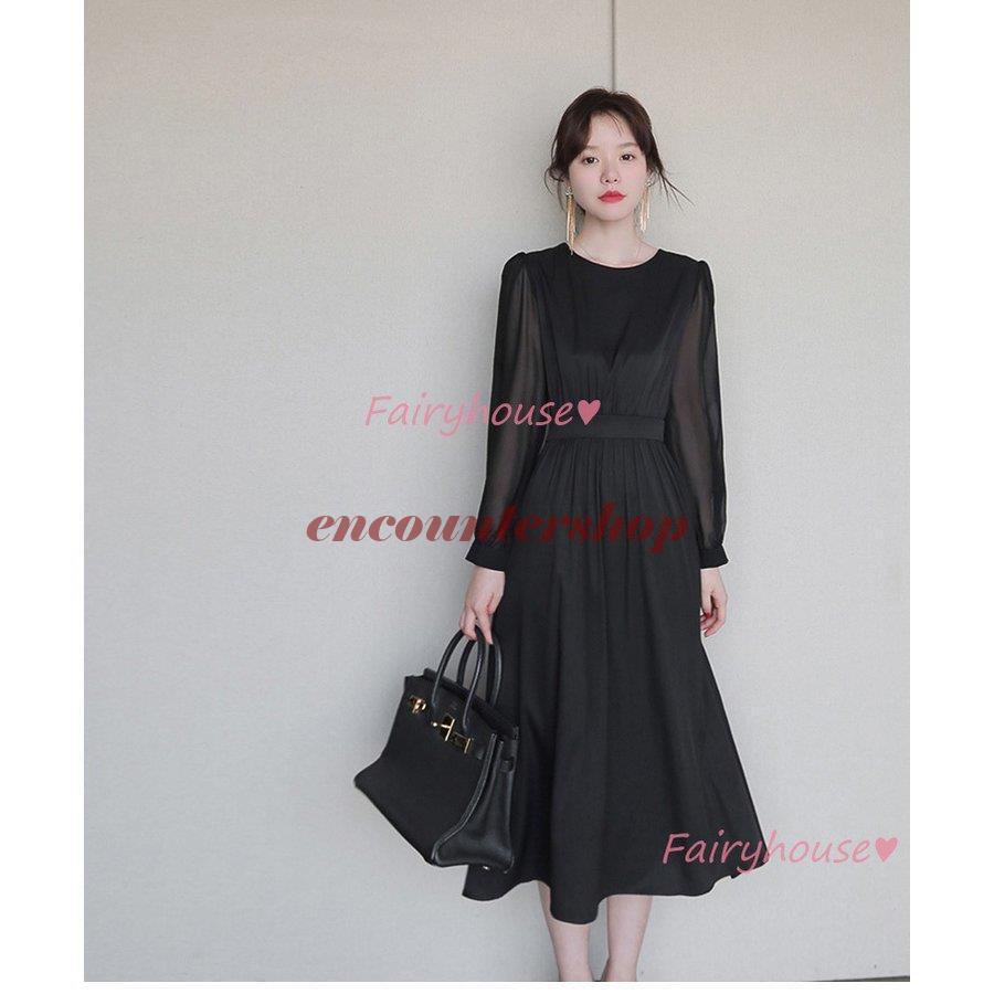 ワンピース レディース 40代 きれいめ マキシワンピース 秋服 長袖ワンピース 黒 Aラインスカート オシャレ大人 お出かけ シンプル韓国風 通勤OL 30代 50代