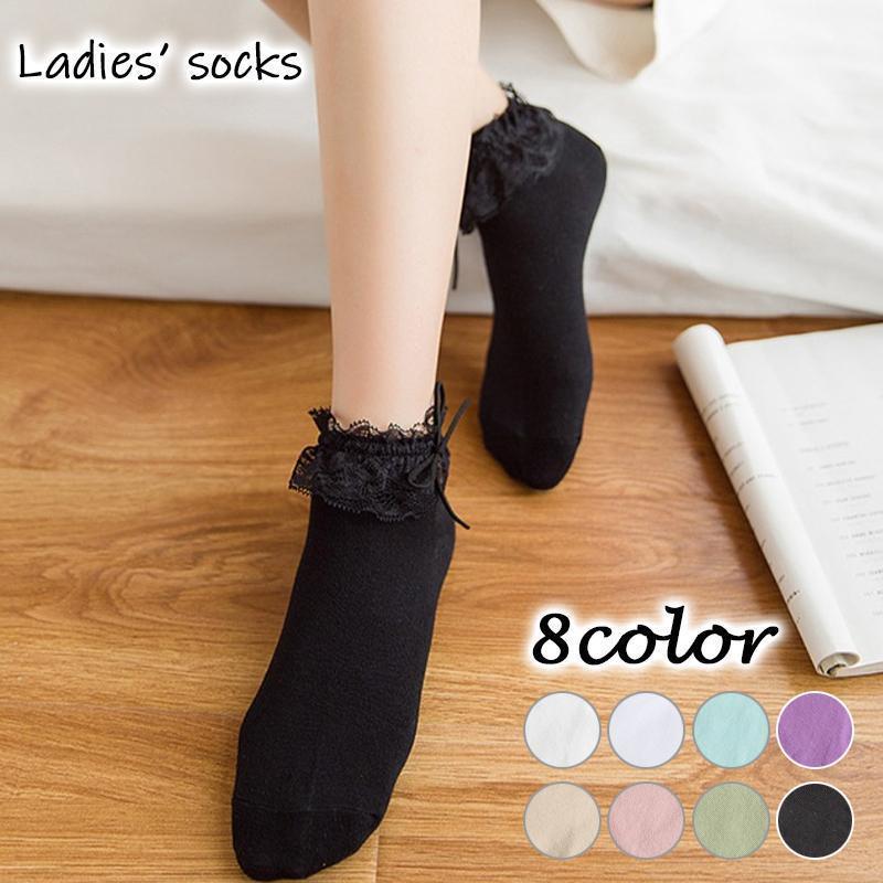 ショートソックス 靴下 くつ下 レディース 女性用 レース リボン ガーリー キュート カジュアル デイリ..