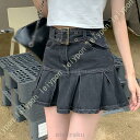 デニムスカート レディース ミニ丈 ショート プリーツスカート Aライン スカート タイト 足長効果 美脚シルエット フレアスカート ボトムス 無地 可愛い