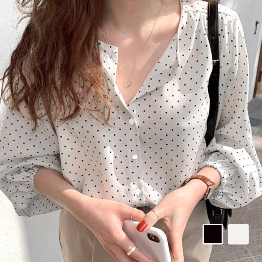 春 夏 秋 ドット柄ブラウス レディース シャツ