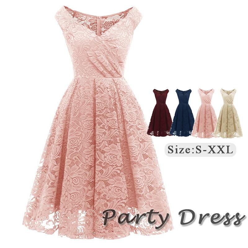 パーティードレス 結婚式 ワンピース 総レース ミモレ丈 フォーマルドレス お呼ばれ ドレス フォーマル ミセス ブライズメイド 大人 上品 20代30代40代 大きいサイズ 春 夏 秋 冬 パーティドレス パーティー 通販 着痩せ ノースリーブ S M L XL XXL 膝丈4色 短納期 送料無料