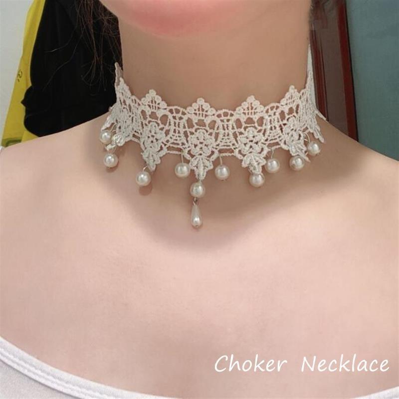 チョーカー レディース ネックレス 刺繍レース レース フェイクパール パール調 フォーマル きれいめ ..