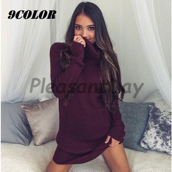 ニットワンピース レディースワンピース オフタートル リブ 長袖 ミニ丈 無地 プルオーバー 女性 婦人 レディース ワンピース おしゃれ..