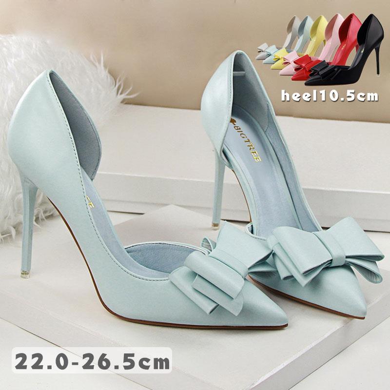 パンプス 靴 レディース キャバ 10cmヒール ☆シンプル パンプス リボン ハイヒール [無地 シンプル][ピ..