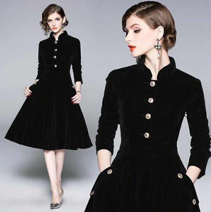 部分即納 パーティードレス 結婚式 ワンピース 膝丈 シャツワンピース 詰襟 結婚式 卒業式 入学式 二次..