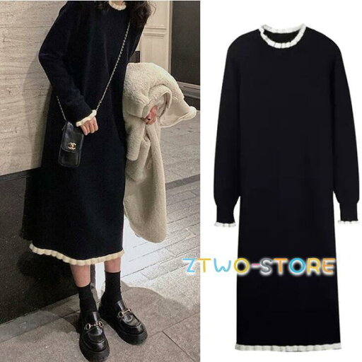 ニットワンピース ワンピース レディース ロング 膝下 春 秋 冬 長袖 フリル袖 おしゃれ きれいめ ゆったり かわいい 着やせ 20代 30代 40代 ニットワンピース ワンピース レディース ロング 膝下 春 秋 冬 長袖 フリル袖 おしゃれ きれいめ ゆったり かわいい 着やせ 20代 30代 40代