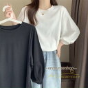7分袖Tシャツ レディース Tシャツ 夏服 秋物 夏秋物 トップス 夏秋服 パフスリーブ ゆったり 無地 丸首 20代30代 可愛い 40代50代 春夏秋 夏コ...